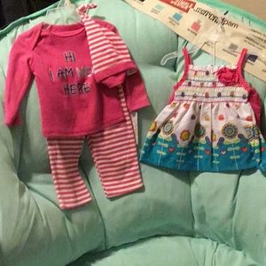 TWO ADORABLE 3-6 MONTH INFANT GIRLS OUTFITS NEW